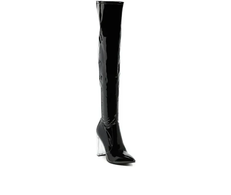 Dress>London Rag Women's Noire Block Heel Knee High Boots