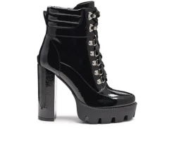 Lace Up|Dress>London Rag Women's Stopper Heeled Combat Booties
